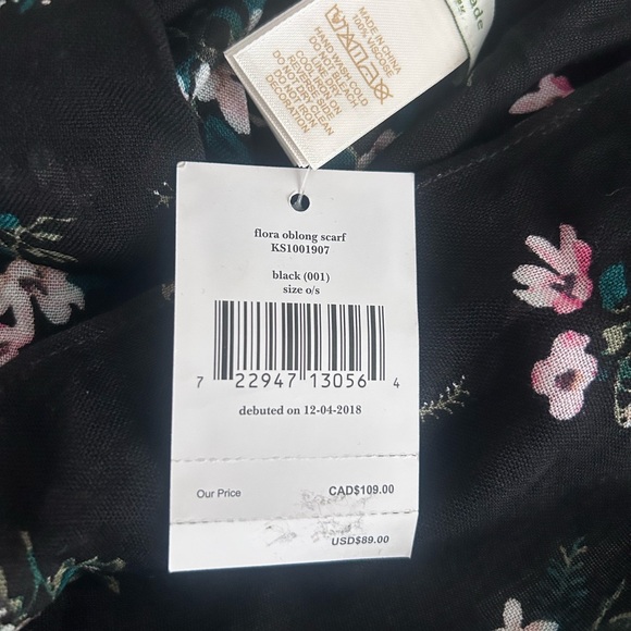 Kate Spade Black Floral Scarf with Pink & White Blossoms - Picture 3 of 3